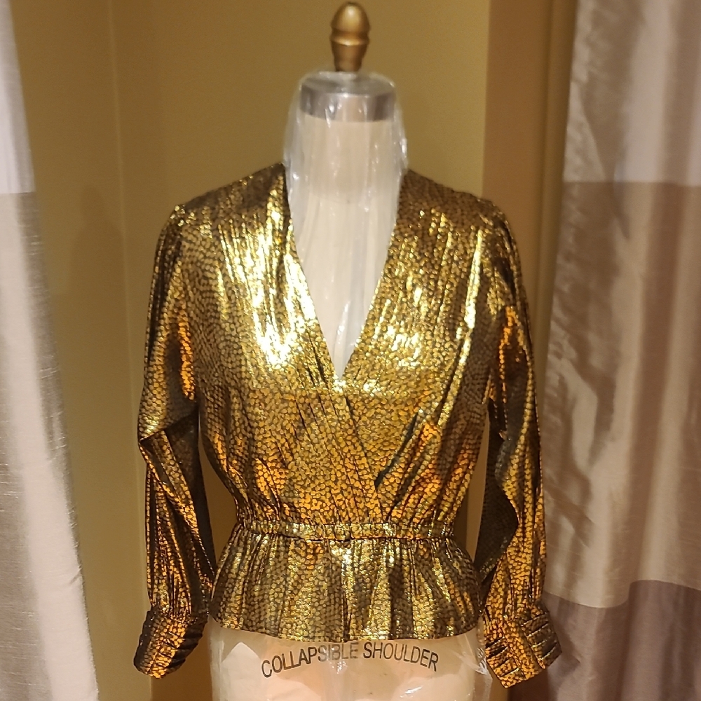 Joie Shiny Gold Wrap Blouse